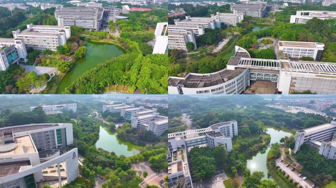 华南师范大学广州校区航拍大学城校园风景风