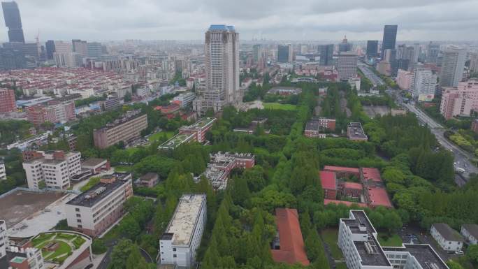 上海市复旦大学邯郸校区航拍校园风景风光素