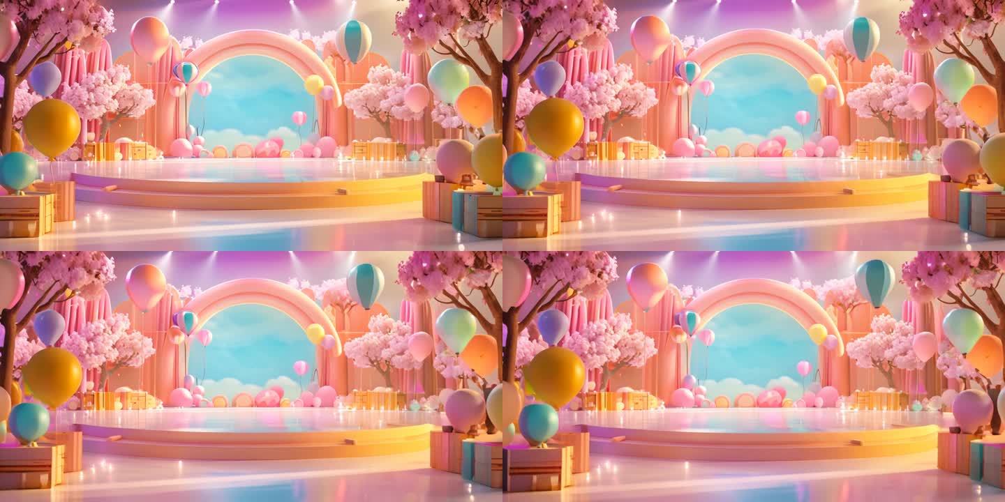 糖果色气球派对舞台背景