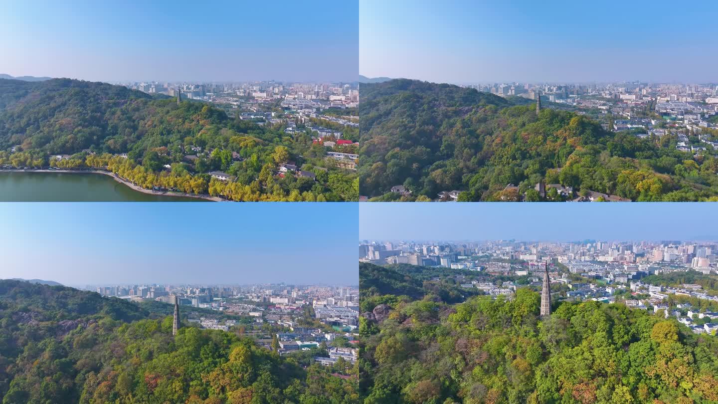 浙江杭州西湖景区宝石山保俶塔航拍旅游风景