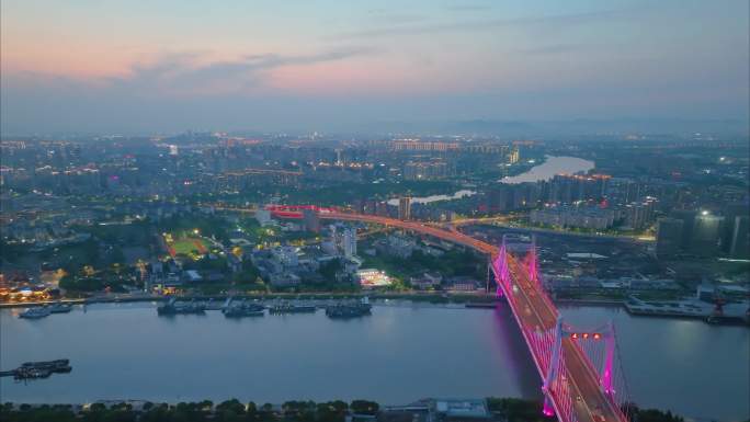 浙江省宁波市地标夜晚夜景车流航拍延时鄞州