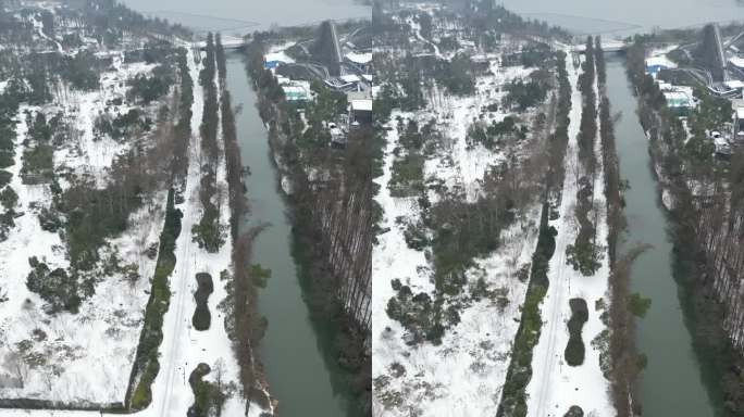 航拍-城市雪景-武汉东湖绿道