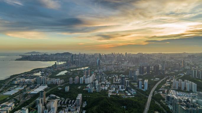 深圳湾日落航拍延时