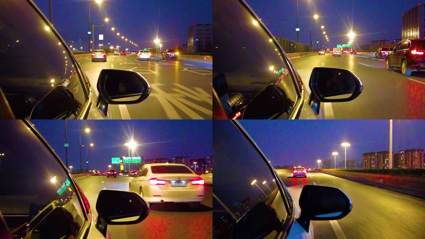 城市夜晚汽车在马路上行驶夜景视频素材94