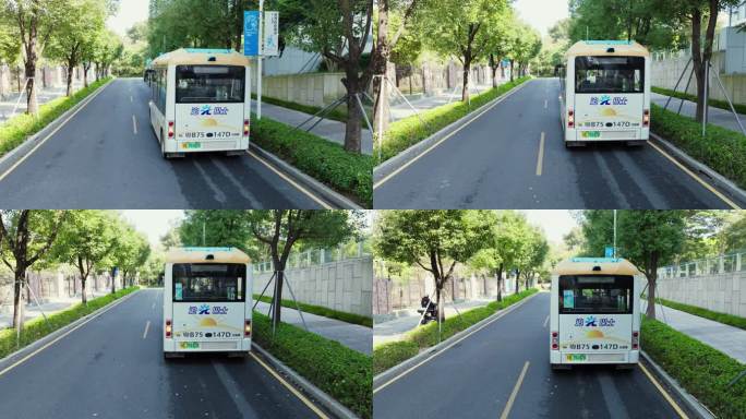 4K航拍深圳光明区新能源公交巴士追光巴士
