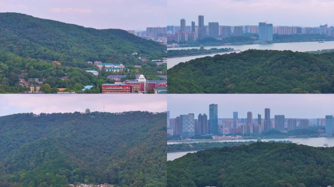 湖南长沙岳麓山风景名胜区航拍岳麓区城市风