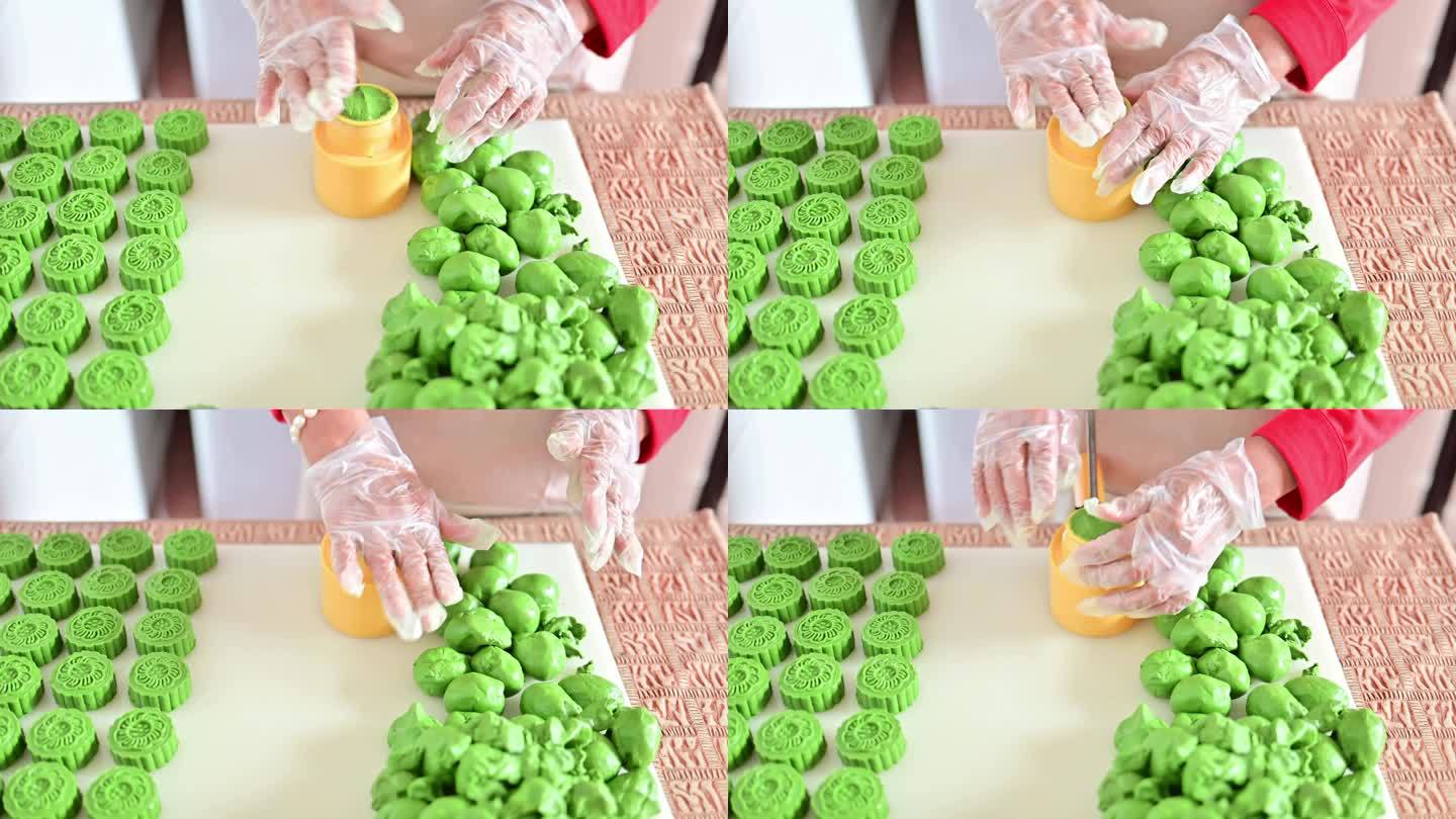 中国传统美食糕点艾草饼制作过程