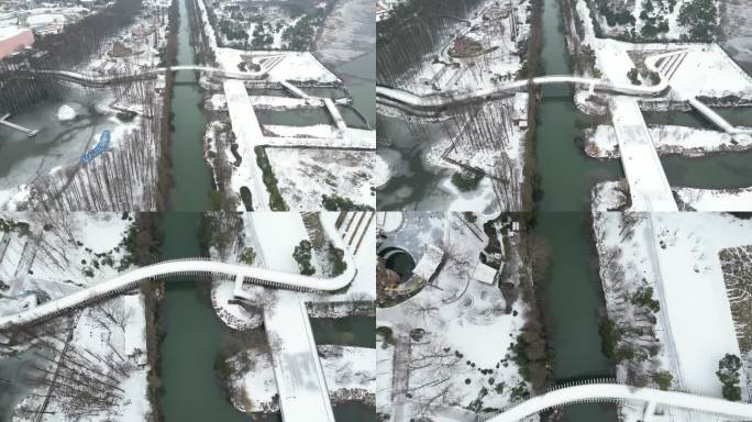 航拍-城市雪景-武汉东湖绿道