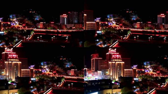4K航拍陕西延安城市夜景灯光
