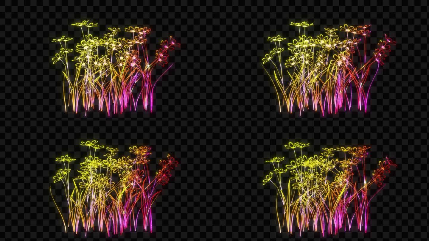 彩色金色发光植物花丛-带透明通道