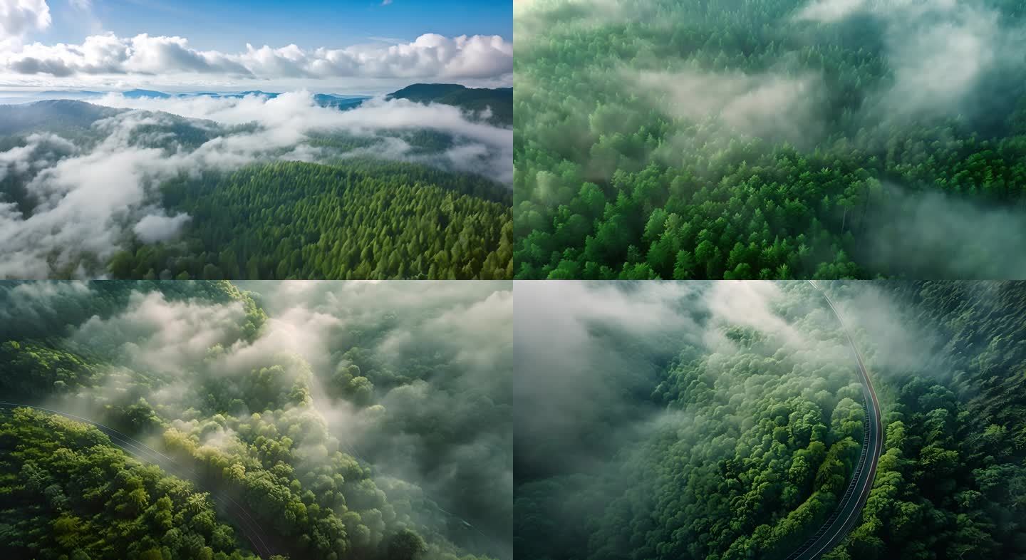 森林航拍森林树木山脉云海绿洲环保氧吧