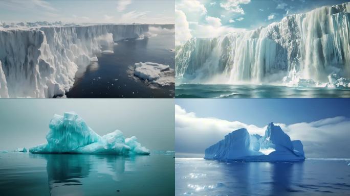 冰山冰雪融化全球变暖，南极北极冰川
