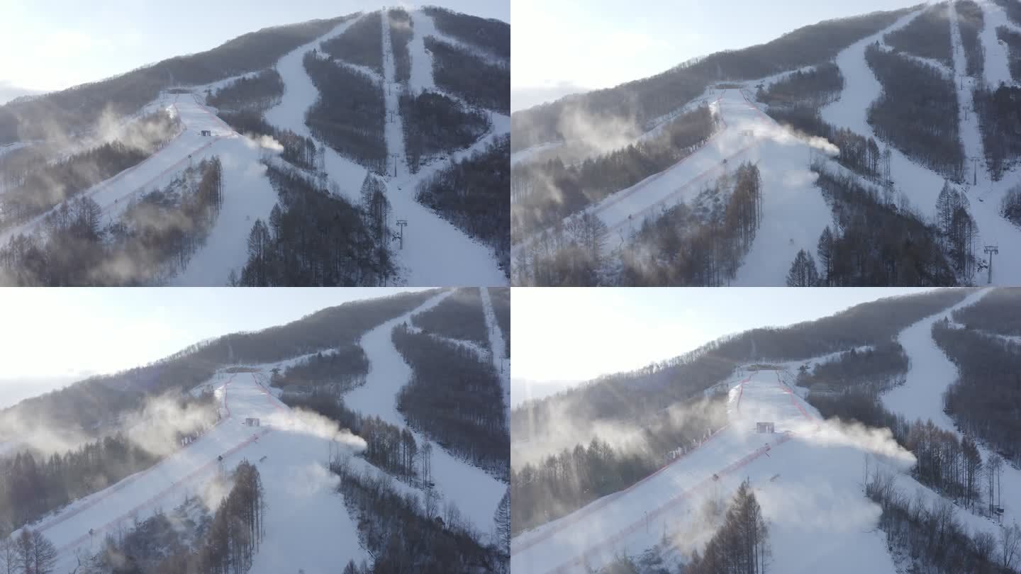 航拍吉林省通化市万峰滑雪场冬季雪季景观