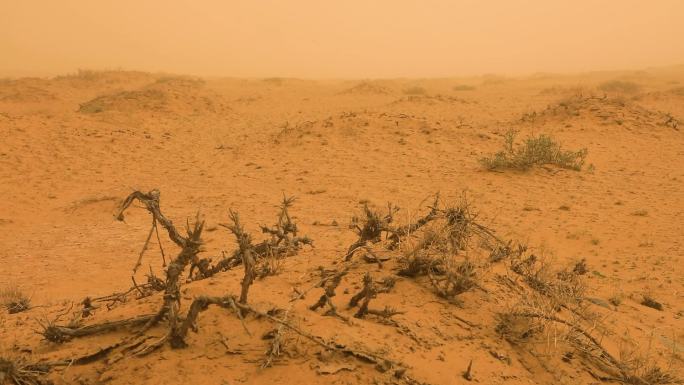 沙尘暴沙尘漫天戈壁滩干旱