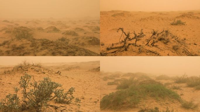 沙尘暴沙尘漫天戈壁滩干旱
