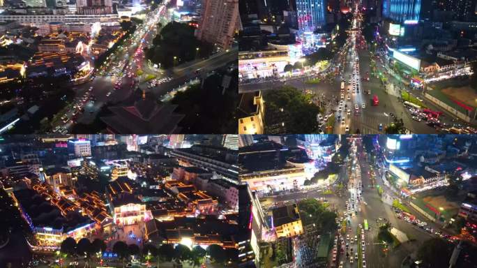 南宁朝阳商圈三街两巷夜景航拍视频素材