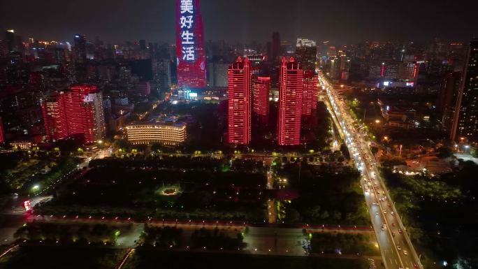 湖北武汉长江二桥夜晚夜景航拍车流交通汉口