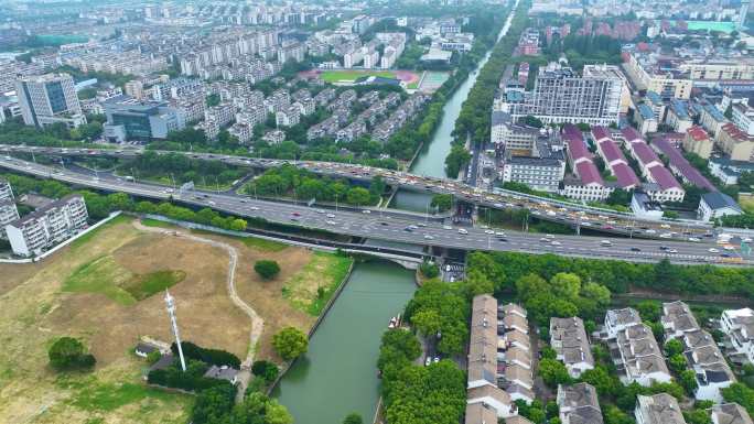 江苏苏州市姑苏区寒山寺风景风光航拍江南水