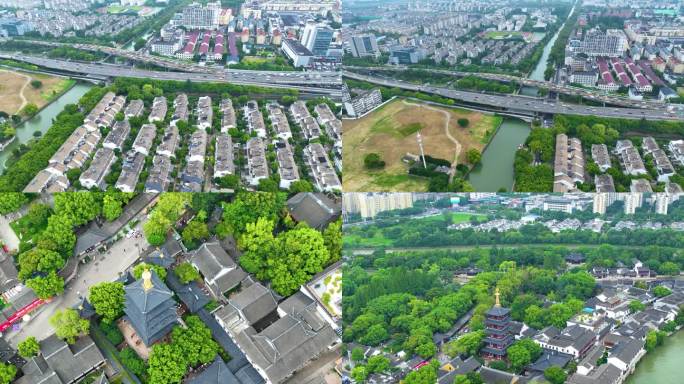 江苏苏州市姑苏区寒山寺风景风光航拍江南水