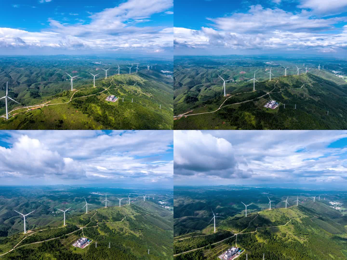 广西横州霞义山风电场风力发电航拍延时
