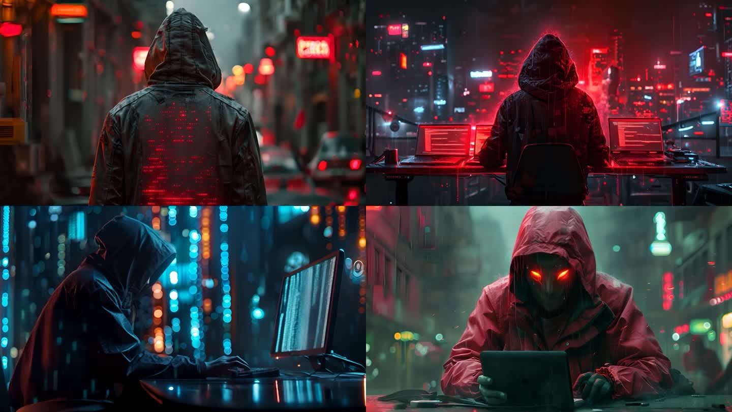 黑客在用电脑攻击网络程序员黑暗世界ai素