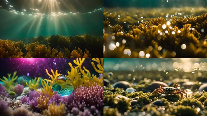 4K海底世界珊瑚海藻小鱼海带