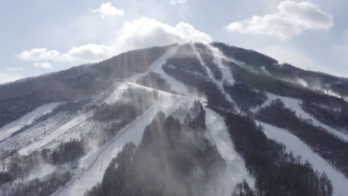 航拍吉林省通化市万峰滑雪场冬季雪季景观