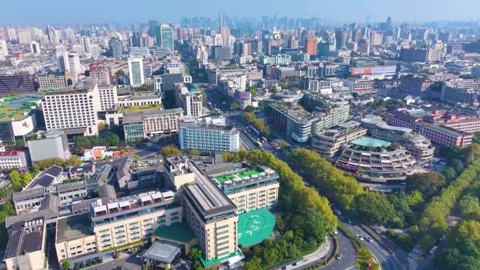 浙江杭州西湖景区环城西路城市风景风光航拍