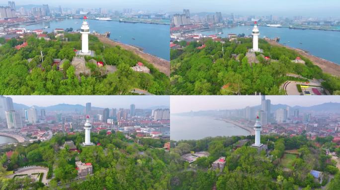 烟台市芝罘区烟台山景区航拍城市地标美景风