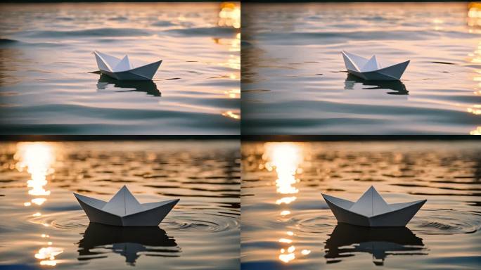 水面上小纸船漂流
