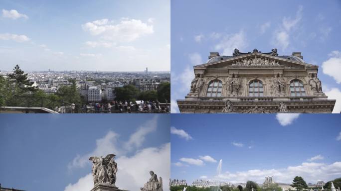 法国巴黎罗浮宫塞纳河延时摄影欧洲建筑雕塑