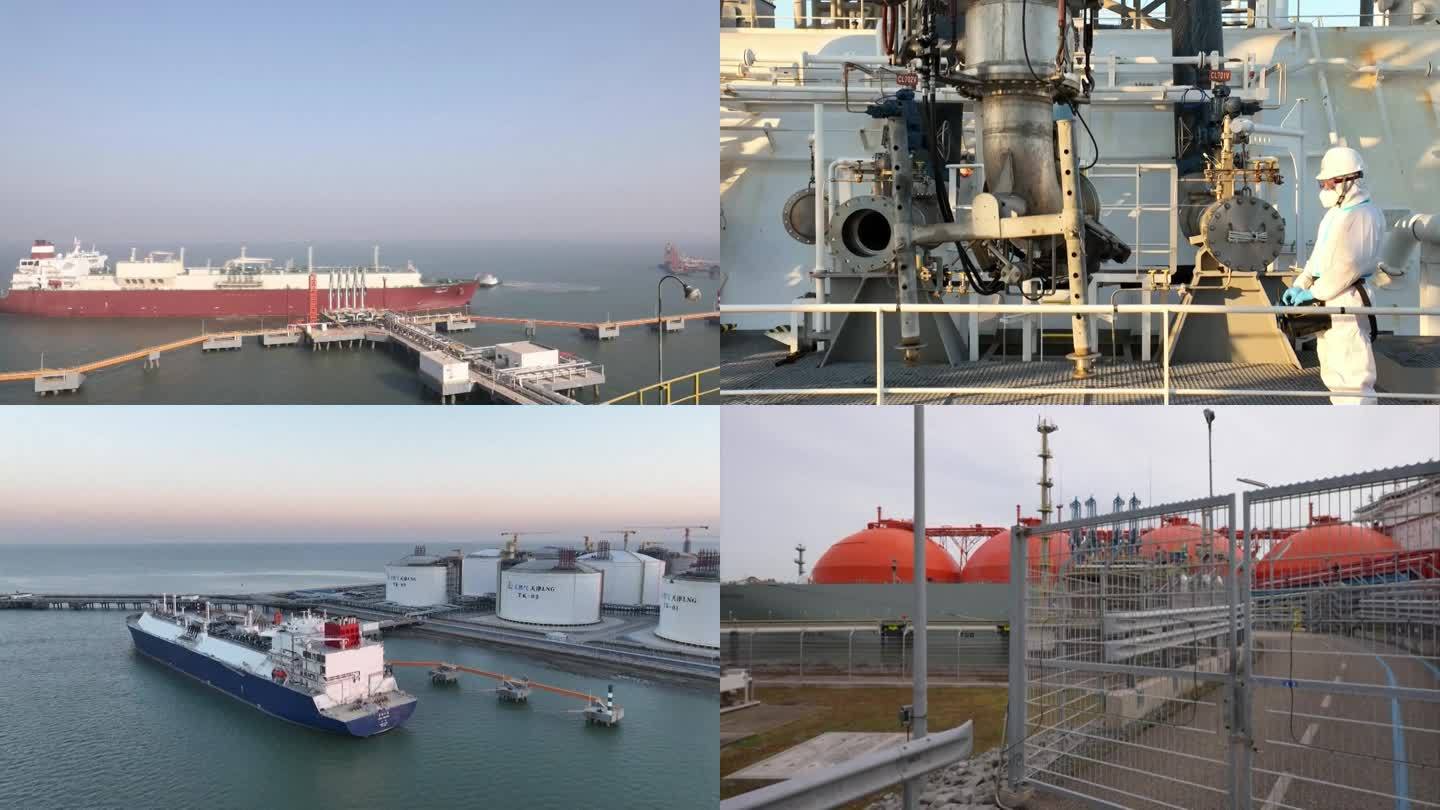 中国和卡塔尔的天然气运输船特种运输船靠岸航拍（选编）