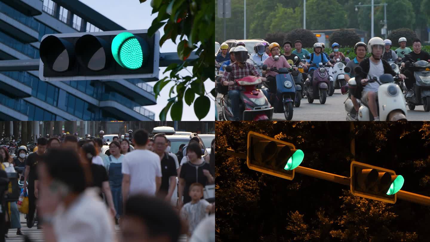城市红绿灯，信号灯，车流人流，车水马龙