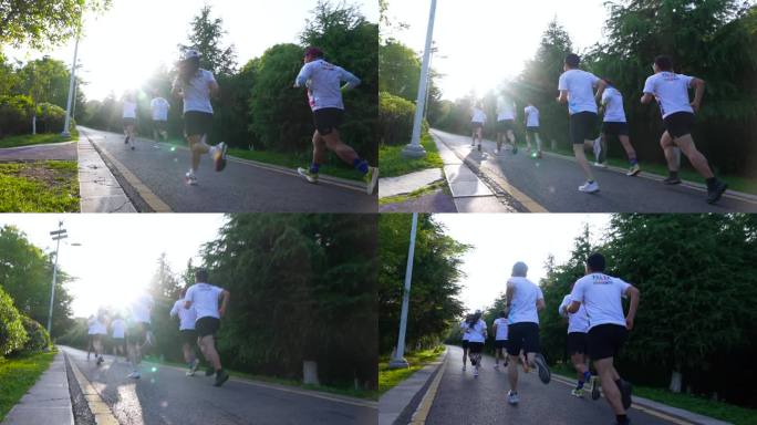 一群人跑步 迎着阳光跑步奔跑运动青春活力