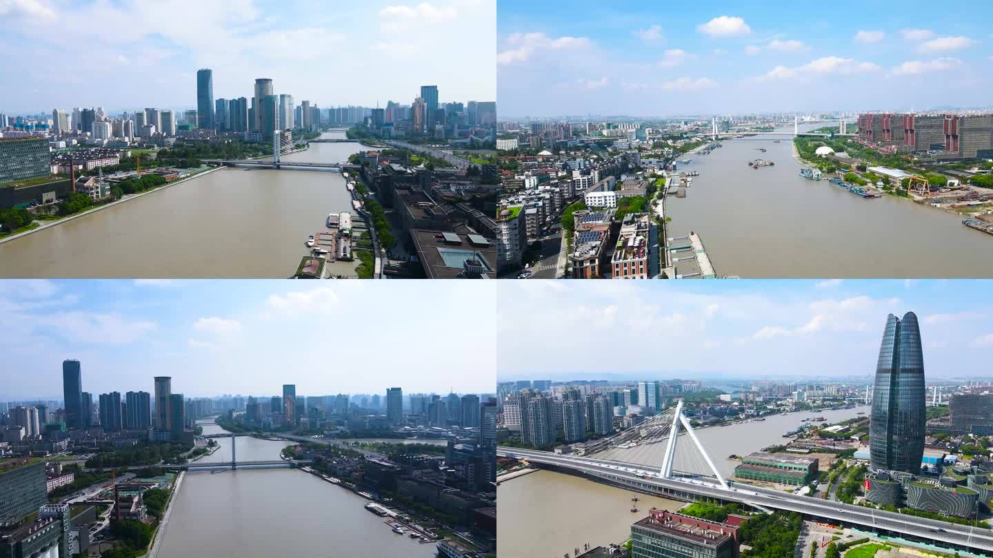 宁波城市航拍宁波大桥地标建筑金融中心