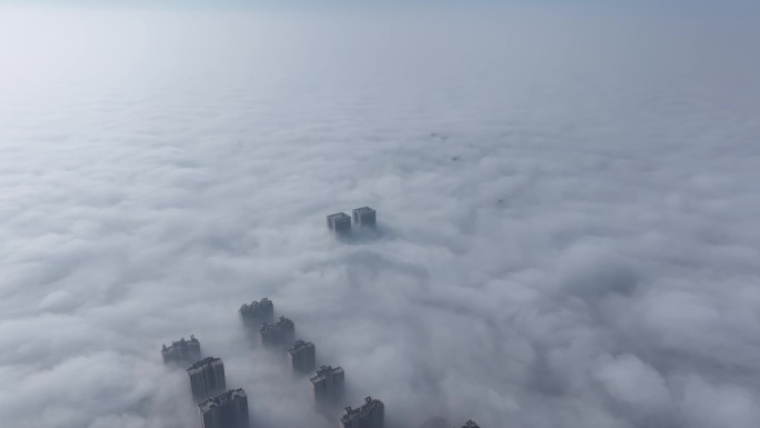 4K航拍被大雾吞噬的城市