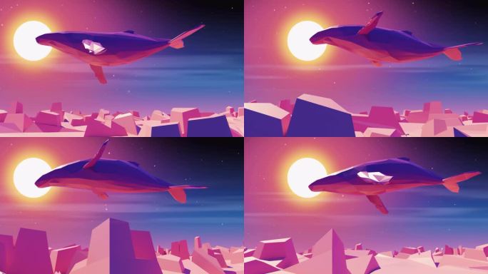 创意梦幻卡通想象视觉鲸鱼在空中飞行