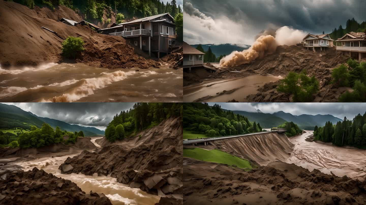 泥石流山体滑坡洪水洪涝灾害视频
