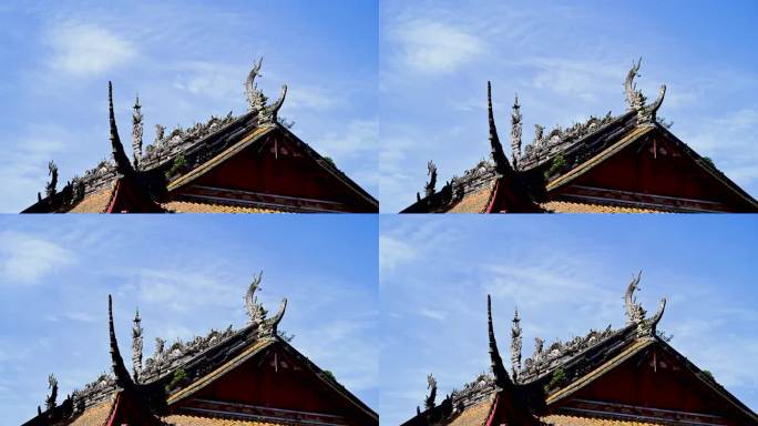 寺庙古建筑房顶翘檐飞檐斗角延时摄影