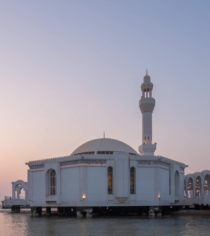 沙特阿拉伯海滨城市吉达地标海上清真寺延时