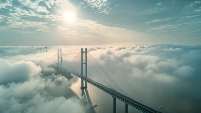 跨海大桥日出云雾