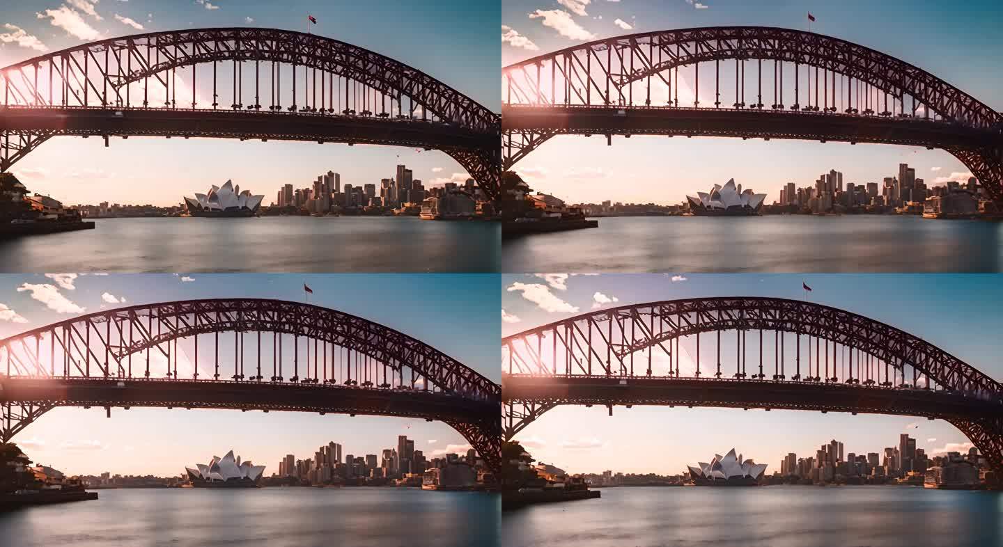 著名的悉尼歌剧院和海港大桥城市景观