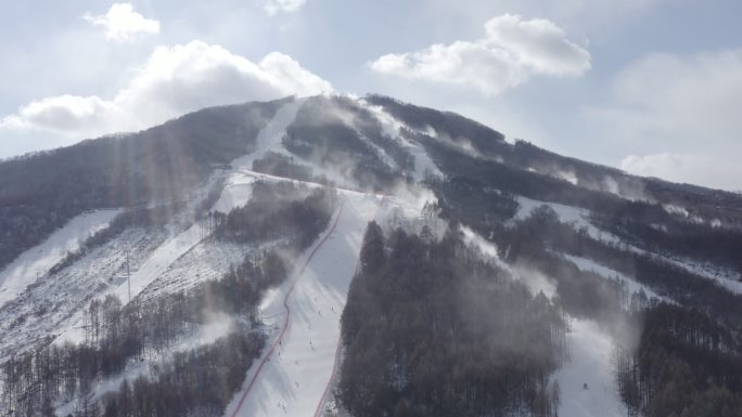 航拍吉林省通化市万峰滑雪场冬季雪季景观