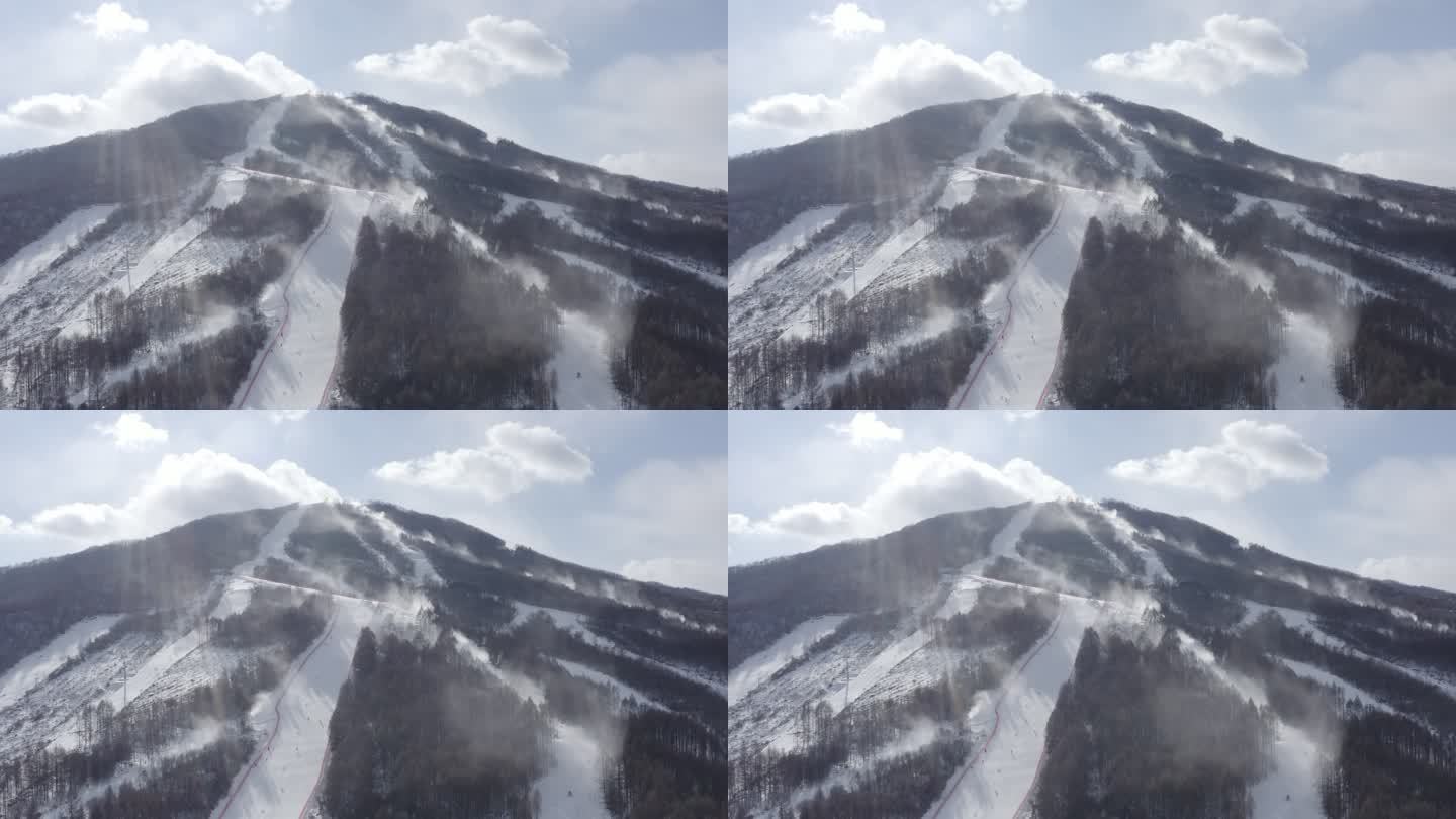 航拍吉林省通化市万峰滑雪场冬季雪季景观