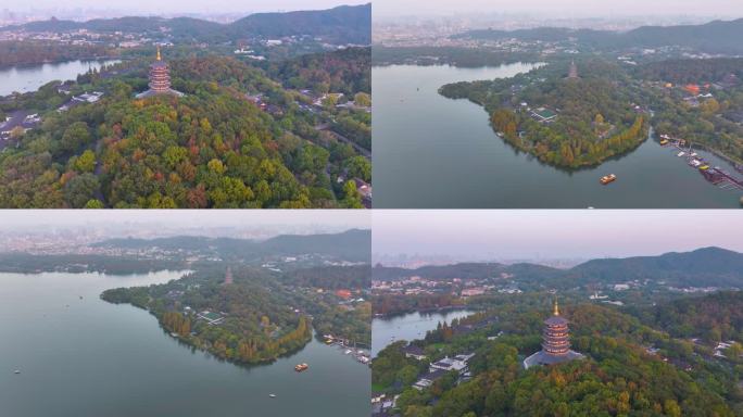 唯美杭州西湖雷峰塔景区大自然风光航拍杭州