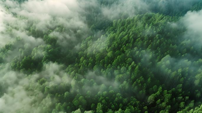 森林航拍森林树木山脉云海绿洲环保氧吧