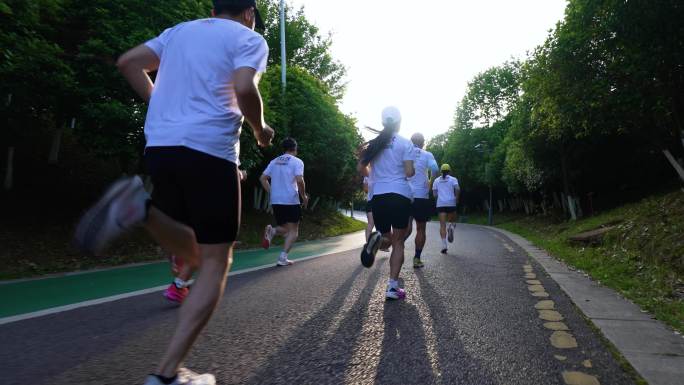 一群人跑步背影 运动奔跑健康生活公园跑步