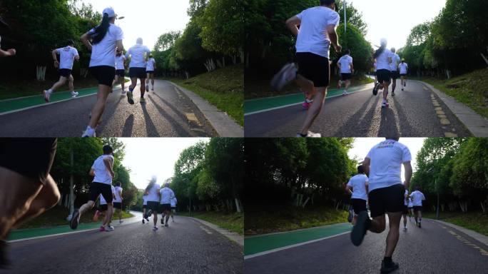一群人跑步背影 运动奔跑健康生活公园跑步