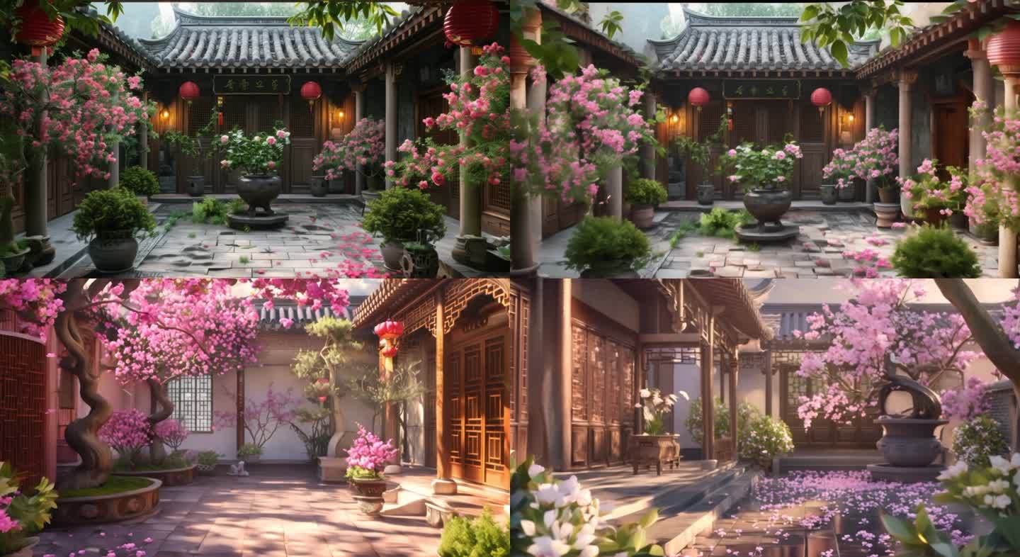 美丽的中式庭院鲜花盛开盛开AI合集