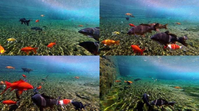 4K高速水下拍摄泉水鱼锦鲤鲤鱼游